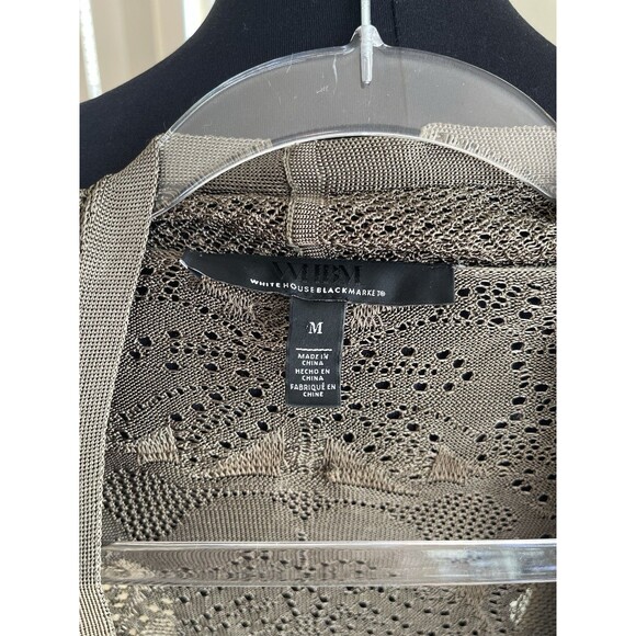 White House Black Market Lacy Open Knit Green Open Front Cardigan Sweater M - Picture 2 of 8